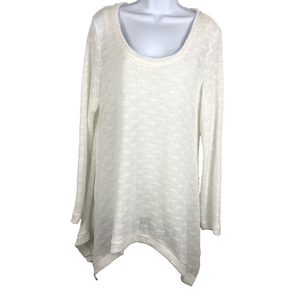 GRACE ELEMENTS Sweater Women‎ XL White Lined asymmetric Long sleeve scoop neck
